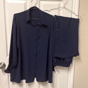 New women shirt dress full set 2 piece in Navy blue color #537
